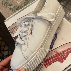 Superga white leather platform shoe. Size 8.5
